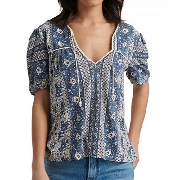 Lucky Brand Tops - Lucky Brand Women's Size XS Printed Short Sleeve Peasant Top Boho Cottage Core